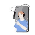 Video blogger teen vector stock illustration. Stream on a phone with a microphone.